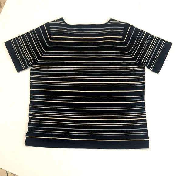 Jones New York Top 1X Black w White and Grey stripes scoop neck short sleeves - Picture 4 of 5